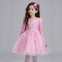 2022 New Autumn Long Sleeves Wedding Flower Party Girl Dress  Kids Baby Elegant Birthday Christmas Clothes Children Pink Dress 2024 - buy cheap