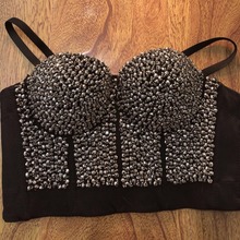 High quality Hand-made Pearls Jewel Diamond beading Women's Bustier Bra Cropped Top Vest Plus Size w1169 free shipping 2024 - buy cheap