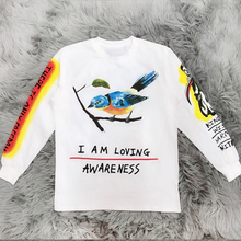 Kanye west bird e crânios graffiti impressão sweatshirts mangas compridas 2019 boa qualidade homens hip hop algodão t 2024 - compre barato