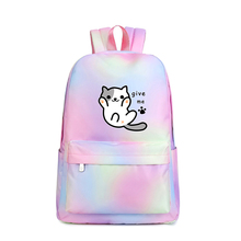Neko Atsume-mochila Kawaii para mujer, morral rosa con estampado de arcoíris, bolsa impermeable, mochilas escolares de lona para chicas adolescentes 2024 - compra barato