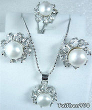 Gran oferta envío gratis> blanco auténtico perla 18KWGP cristal colgante collar anillo pendientes 2024 - compra barato