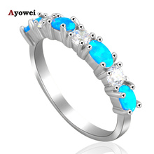 Серебряные штампованные кольца для женщин оптом розница Синий огненный опал Цирконий модные ювелирные изделия кольца США Размер #6 #7 #8 #9 OR699A 2024 - купить недорого