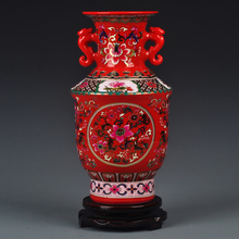 Jingdezhen vaso de cerâmica esmalte ouvidos duplas feijão verde esmalte antigo vaso sala de estar decoração artesanato porcelana 2024 - compre barato