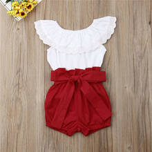 Fashion Toddler Baby Girl Kid Lace Tops + Red Pants Shorts Summer Outfits Clothes Set 2024 - buy cheap
