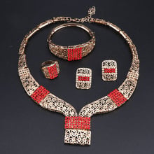 OEOEOS India Gold Color Jewelry Sets For Women Fashion Red Crystal African Wedding Necklace Earring Bracelet Ring Sets 2024 - buy cheap