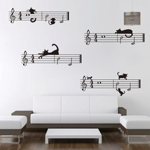 Pegatinas musicales de gran tamaño para decoración de dormitorio, pegatinas para pared con diseño de gato y notas del personal, envío gratis 2024 - compra barato
