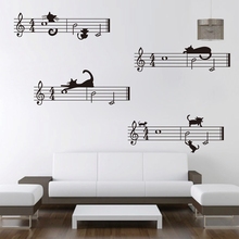 large size free shipping Cute cartoon cat and Staff note combination Musical Wall Stickers,music bedroom decor 2024 - buy cheap