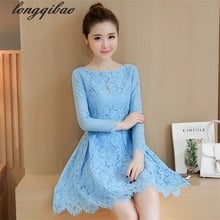 2019 spring new Korean version of the Slim temperament lace long-sleeved A-line dress TB738 2024 - buy cheap