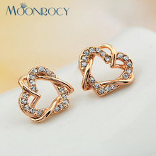 MOONROCY Free shipping fashion jewelry wholesale Rose Gold Color Earrings Heart Shape Earrings for women Gift 2024 - buy cheap