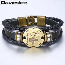 Davieslee 12pcs/Set 12 constellations Zodiac Sign Men's Leather Bracelet Retro Charm Bracelets Male Jewelry Wholesale DLBM136A 2024 - buy cheap