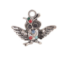 20PCS  Antiqued Silver Color Colorful Rhinestone Owl Charm Pendants #92238 2024 - buy cheap