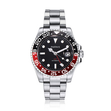 Parnis-reloj automático con correa de acero inoxidable para hombre, cronógrafo mecánico con bisel negro y rojo, con logotipo de 40mm, calendario GMT 2024 - compra barato