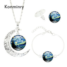 Konminry van gogh conjuntos de joias estreladas, noite, redondo, colar de lua, brincos, joias vintage para mulheres 2024 - compre barato