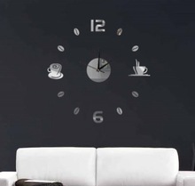 Funlife(TM) DIY Coffee Cups Kitchen bar wall art mirror clock modern design silent watches home decoration wall clock wc1020 2024 - buy cheap