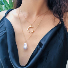 Boho Multi-layer Artificial Pearl Geometric Semicircular Moon Pendant Long Necklace For Women Party Fashion Necklaces Jewelry 2024 - buy cheap