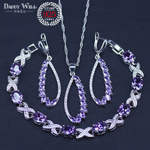 Natural silver color Jewelry Purple Cubic Zirconia White Crystal Jewelry Sets For Women Earrings/Pendant/Necklace/Bracelet 2024 - buy cheap