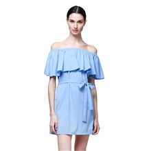 Sexy Women Boho Ruffle Sleeve off the Shoulder Mini Dress Beach Party Evening Mini Dress 2024 - buy cheap