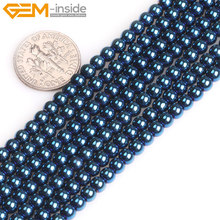Круглые магнитные гематитовые бусины с синим металлическим покрытием, 4-14 мм, для изготовления ювелирных изделий, нитка 15 дюймов 2024 - купить недорого