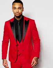Fashion Red Mens Suits Black Peaked Lapel Three Pieces Groom Tuxedos Custom Made Slim Fit Groomsmen Wedding Suits Male Terno 2024 - buy cheap