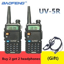 2 pces baofeng uv 5r walkie talkie 5w cb ham rádio hf fm transceptor 128ch vhf & uhf estação de rádio portátil para a caça 10km UV-5R 2024 - compre barato