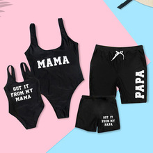 Swimsuit Family Matching Outfits Look Mother Daughter Swimwear Mommy Me Bikini black Dress Clothes Father Son Swimming Shorts 2024 - buy cheap