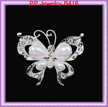 Free Shipping White Faux Pearl Silver Tone Lovely Butterfly Brooch/Crystal Rhinestone/Wedding 12PCS/LOT 2024 - buy cheap