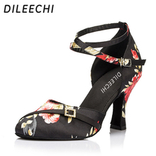 DILEECHI The Chinese style black satin Autumn and Winter women's Latin modern Dance Shoes Ballroom dancing shoes  6CM 2024 - buy cheap