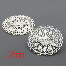 Wholesale-100pieceSilver Plated 38mm Filigree Flower Vintage Brooch for DIY Jewelry 2024 - buy cheap