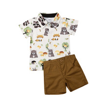 Conjunto de roupas para meninos 1-5 anos, camiseta e shorts com estampa de desenho animado de cavalheiro, verão 2019 2024 - compre barato