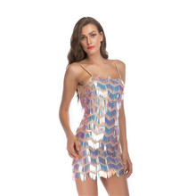 Sexy spaghetti strap sequin bodycon party dress women sleeveless backless mini dress summer elegant dresses robe femme vestidos 2024 - buy cheap