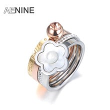 AENINE Stainless Steel Fine Ring Jewelry Plum Blossom Shell & Cubic Zirconia Bridal Wedding Engagement Rings For Women AR18011 2024 - buy cheap