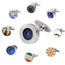 MeMolissa Novelty Luxury Blue White Cufflinks Round Men's High Quality Crystal Silvery Shirt Cufflinks Men Jewelry 2024 - buy cheap