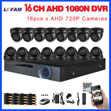 LOFAM 1080N 16CH CCTV система безопасности, AHD, DVR NVR Kit 16x720P 1.0mp 1500TVL комнатная купольная камера домашняя система видеонаблюдения 16 каналов AHD 2024 - купить недорого