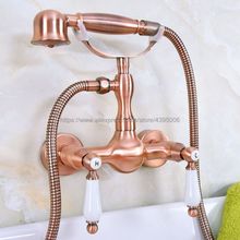 Antique Red Copper Wall Mounted Bathroom Faucet With Hand Held Shower Head Bathroom Shower Faucet Set Mixer Tap Bna309 2024 - buy cheap