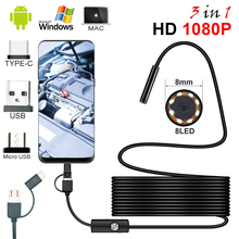 1080P USB эндоскоп камера 2 м 5 м 10 м гибкий жесткий кабель Змеиный осмотр бороскоп камера Android PC ноутбук 8 светодиодов регулируемый 2024 - купить недорого