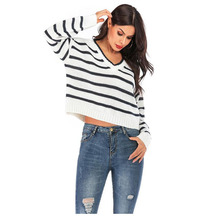 AECU Women Autumn Sweaters And Pullover Striped V Neck Jumpers Oversized Pullover Female Sweater Long Sleeve Pull Femme Hiver 2024 - buy cheap