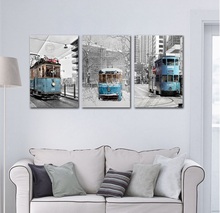 Vintage Blue Tram Nordic Minimalist Landscape Canvas Painting Modern Home Decoration Wall Art Pictures for Living Room Unframed 2024 - buy cheap