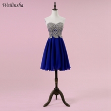 Weilinsha-Vestido corto de noche azul real, sin mangas, con escote corazón, para fiesta de graduación, con cordones en la espalda 2024 - compra barato