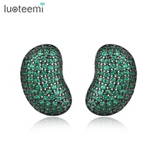 LUOTEEMI Fashion Hot Sale Stud Earrings for Women Pea Shape Pendientes Wedding Party Jewelry CZ Stone Three Color Christmas Gift 2024 - buy cheap