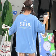 harajuku oversize long women tshirt summer new letter print t shirt korean kawaii ulzzang blue white top tees female streetwear 2024 - buy cheap
