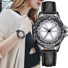 Relógio feminino vansvar, relógio de pulso analógico de quartzo com pulseira de couro 2024 - compre barato