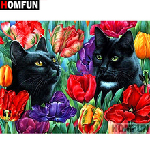 Homfun quadrado completo/broca redonda 5d diy pintura diamante "gato flor" 3d diamante bordado ponto cruz decoração de casa a19334 2024 - compre barato