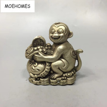 MOEHOMES China Tibet Silver Ancient fengshui Wealth, money, treasure copper Statue-Monkey, purse metal crafts home decoration 2024 - buy cheap