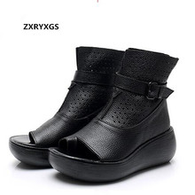 Zxryxgs estilo romano mulher sandálias de verão 2021 nova plataforma botas cunha sapatos casuais sandálias moda sandálias de couro real 2024 - compre barato