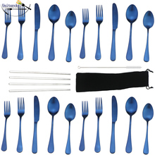 20pcs/lot Rainbow Silverware Set Silver Stainless Steel Cutlery Set Dinnerware Black Blue Serving Knife Dessert Fork With Straws 2024 - buy cheap