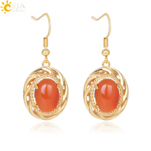 CSJA Natural Stone Earrings Vintage Red Onyx Oval Pendants for Ear Hook Drop Earring Gold Color Top Quality Jewelry Women F316 2024 - buy cheap