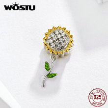 WOSTU  Yellow Enamel Sunflower Charm 925 Sterling Silver Beads Fit Original Bracelet Necklace Pendant For Jewelry Making FIC1211 2024 - buy cheap