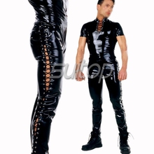 Metallic blue shining latex rubber zentai long sleeves catsuit for man 2024 - buy cheap