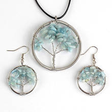 100-Uniqe 1 Set Silver Plated Aquamarines Stone Pendant Plant Necklace Earring Tree of Life Jewelry Set 2024 - buy cheap