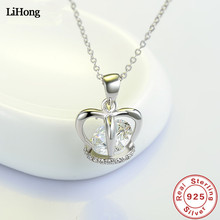 100% 925 Sterling Silver Necklace Crown Zircon Crystal Pendant Necklace Women Jewelry Gift 2024 - buy cheap